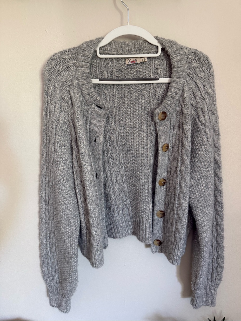 Faherty Light Gray Cable Knit Cardigan